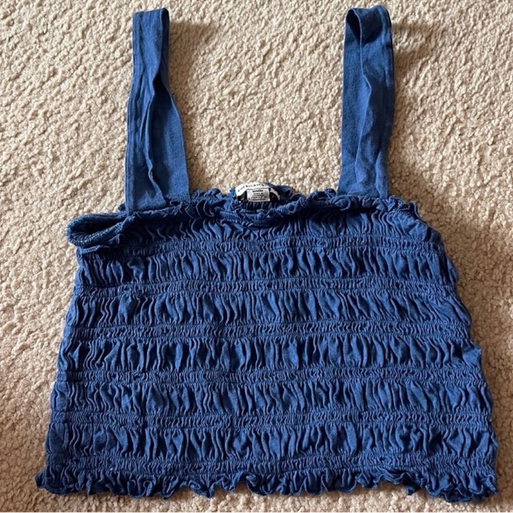 American Eagle Outfitters Navy Smocked Cropped Tank Top